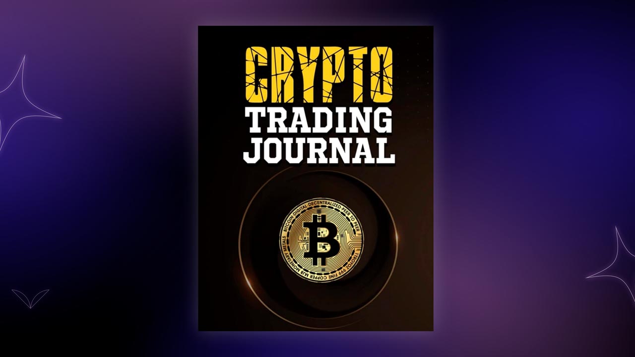 Open crypto trading journal with handwritten entries and charts 