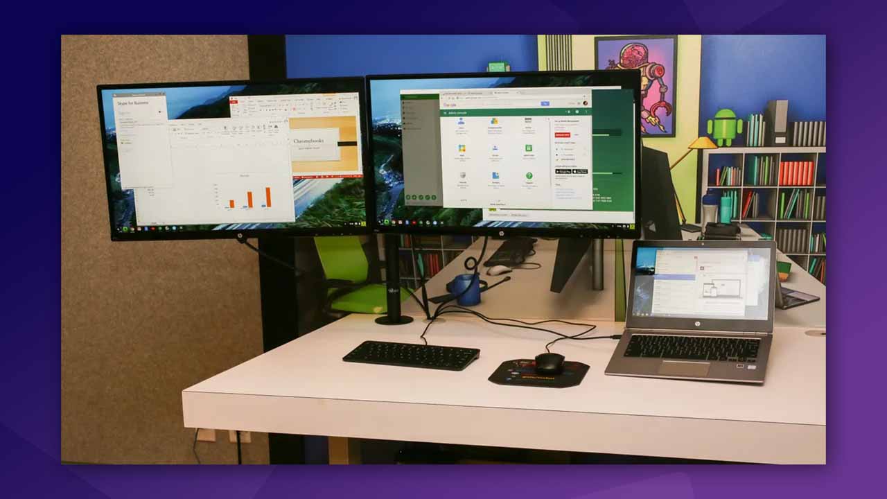Dual monitor setup showing crypto trading dashboards