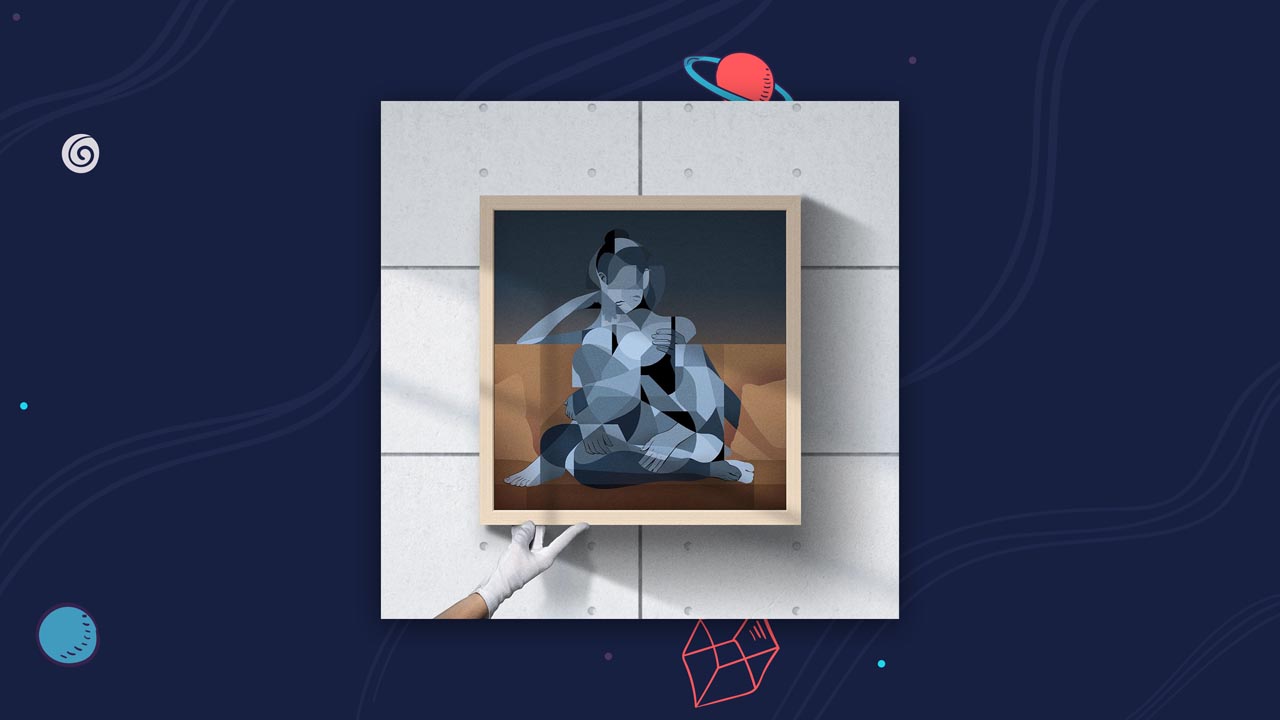 Lago NFT frame showing curated generative art with ambient lighting. 