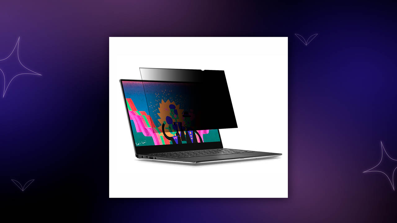 Laptop with privacy screen displaying crypto dashboard 