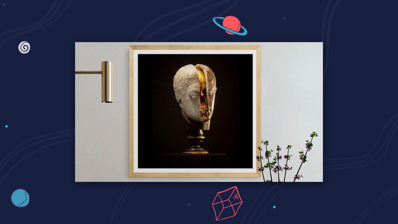 Tokenframe NFT display showing digital artwork in a living room setup. 